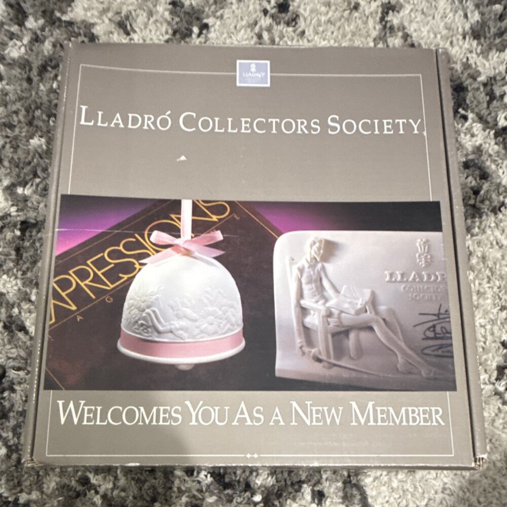 Lladró Collectors Society Porcelain Spring Bell 1991 Boxed White Pink Plaque